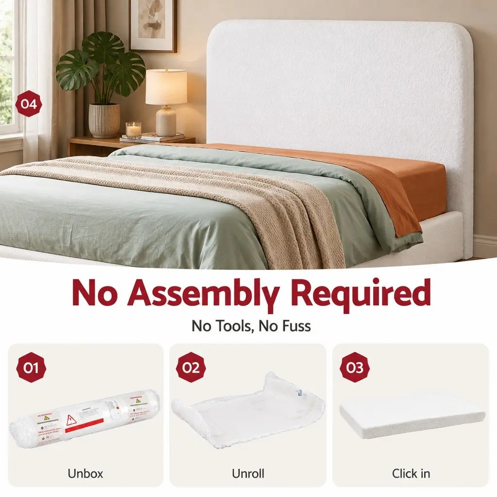 Queen Headboard Boucle Fabric Soft Foam 172W x 99H x 11.8T cm White