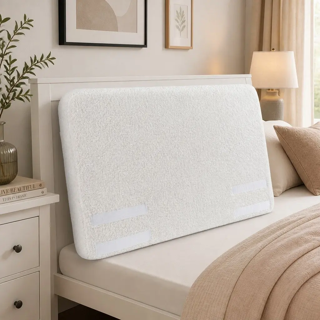 Queen Headboard Boucle Fabric Soft Foam 172W x 99H x 11.8T cm White
