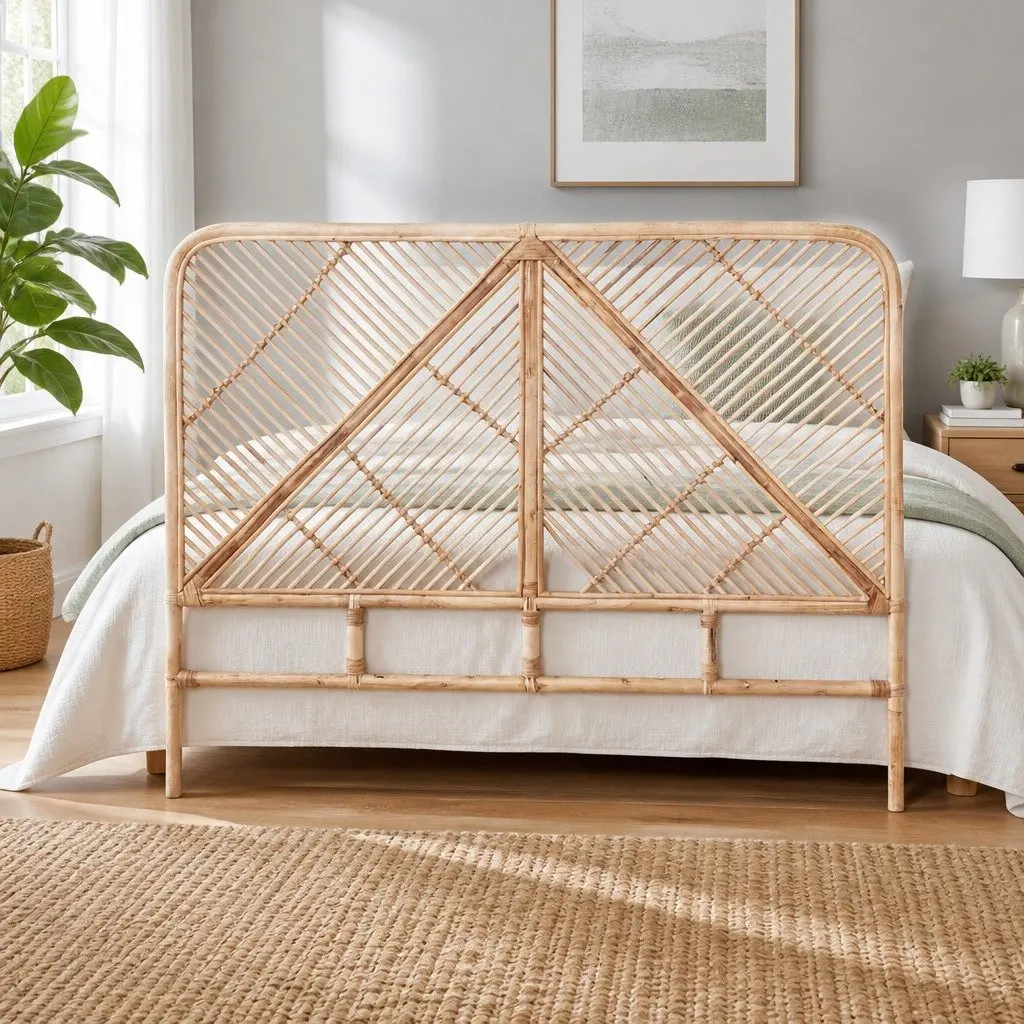 Double Bed Headboard Rattan Natural Pine