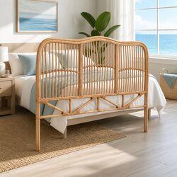 Double Bed Headboard Rattan Natural Pine Bedroom Head Frame Easy Assemble