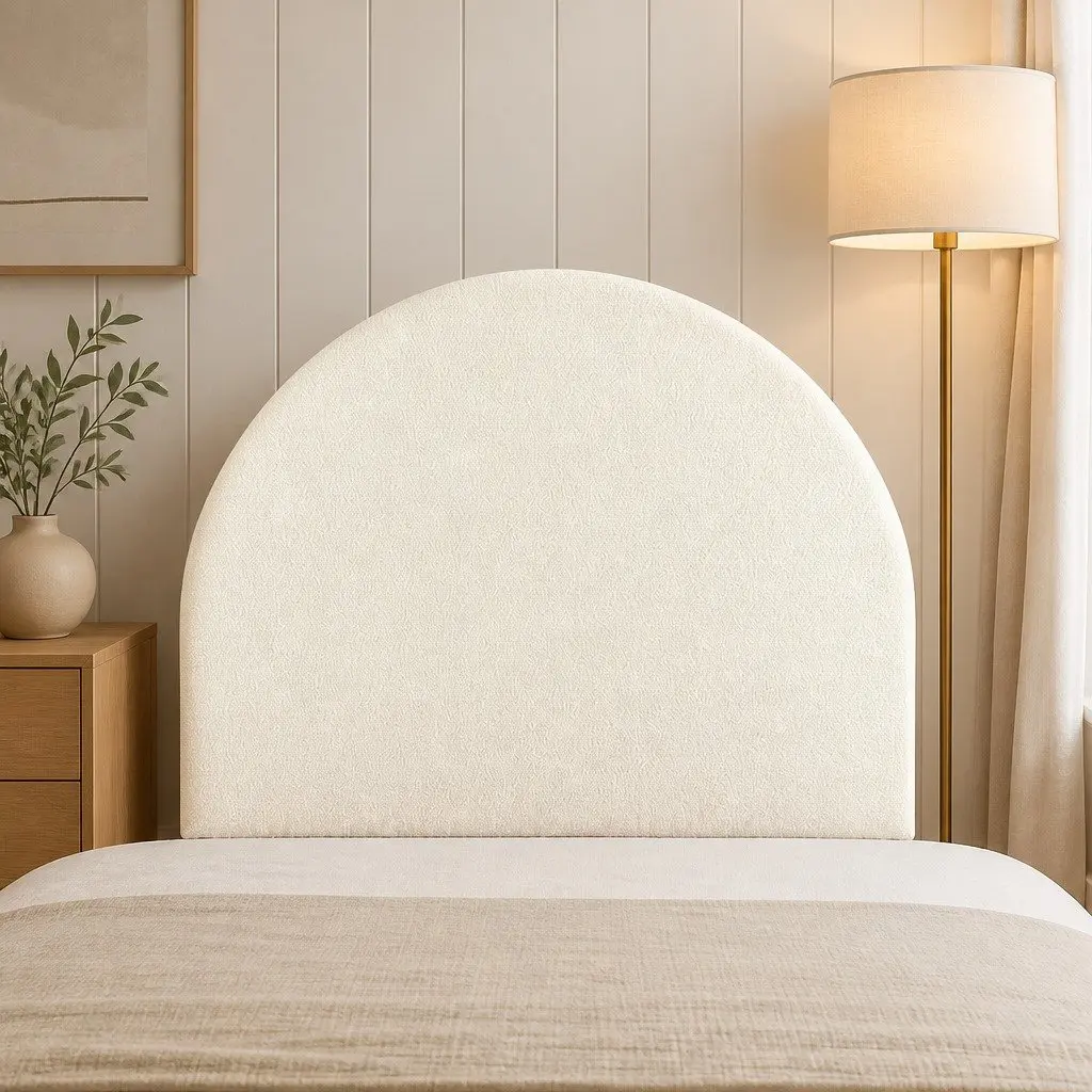 Double Bed Headboard Arch Shape Boucle Fabric White