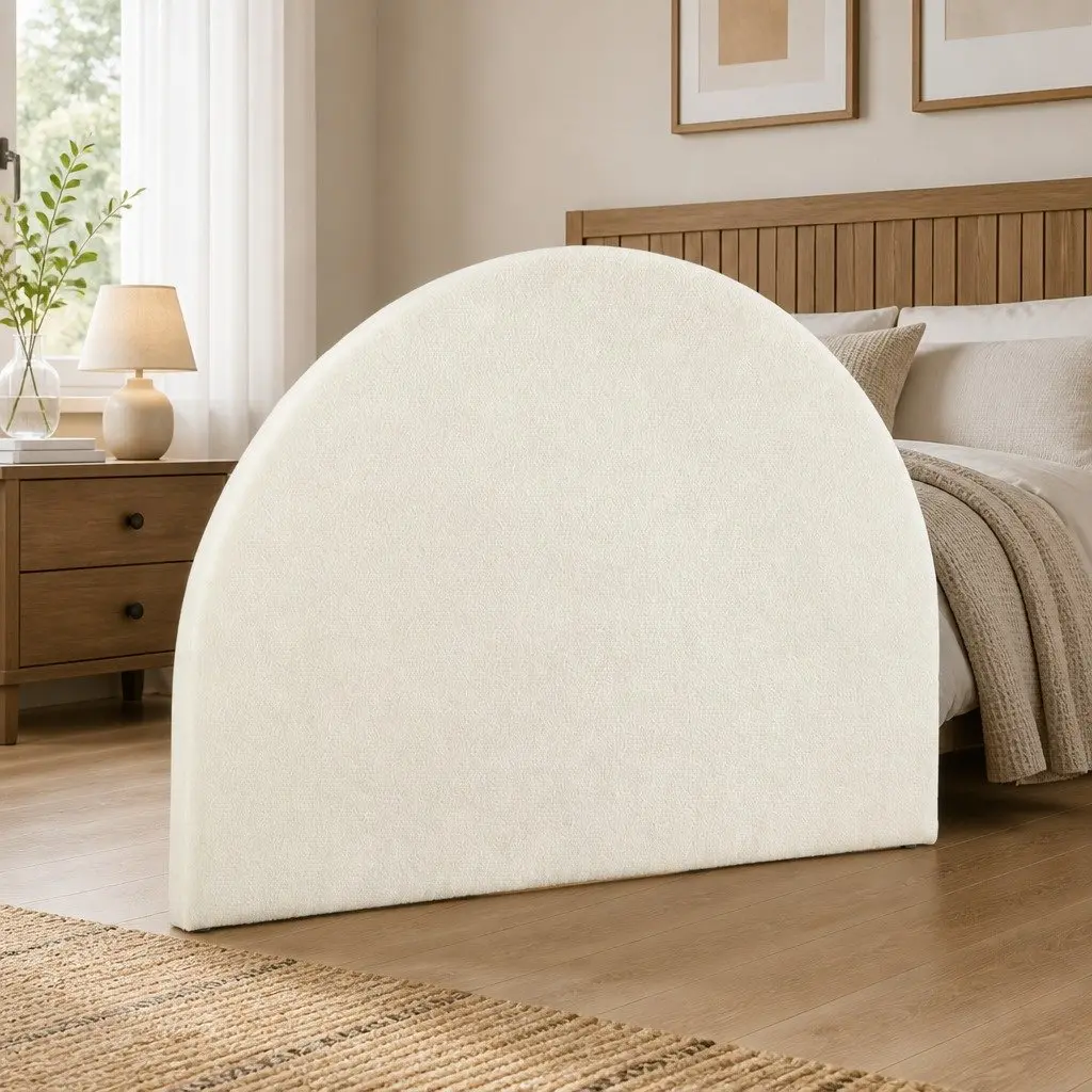 Double Bed Headboard Arch Shape Boucle Fabric White