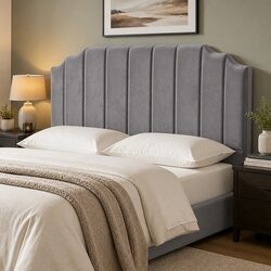 Bed Headboard King Size Velvet Grey 183cm Art Deco Upholstered Bedroom Head