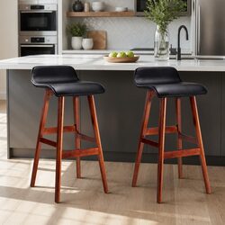 Practical Black Bentwood Bar Stools Set with Footrests