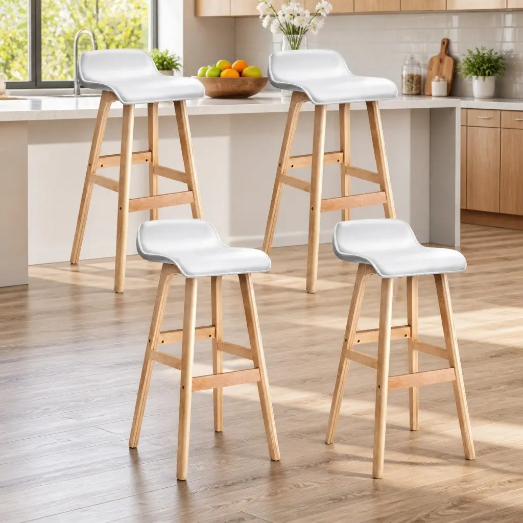 Bar Stools Wooden White Set of 4 Padded Seat Kitchen Dining Chair Footrest