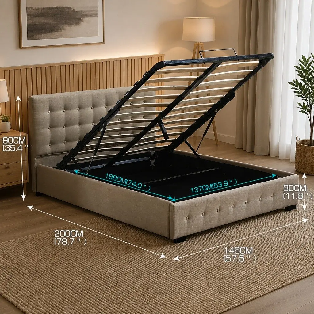 Beige Bed Frame with Storage Solutions