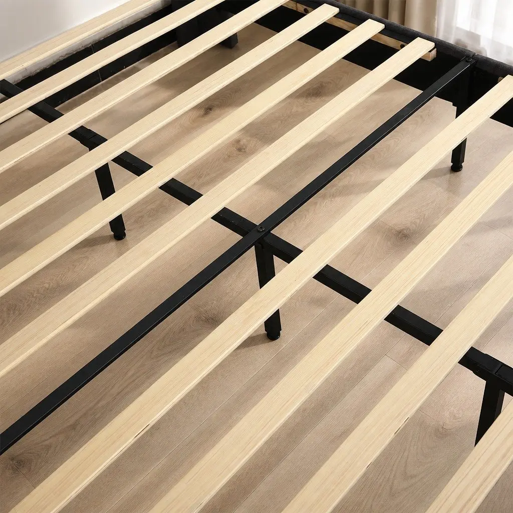 Queen Bed Frame with Velvet Upholstery and Support