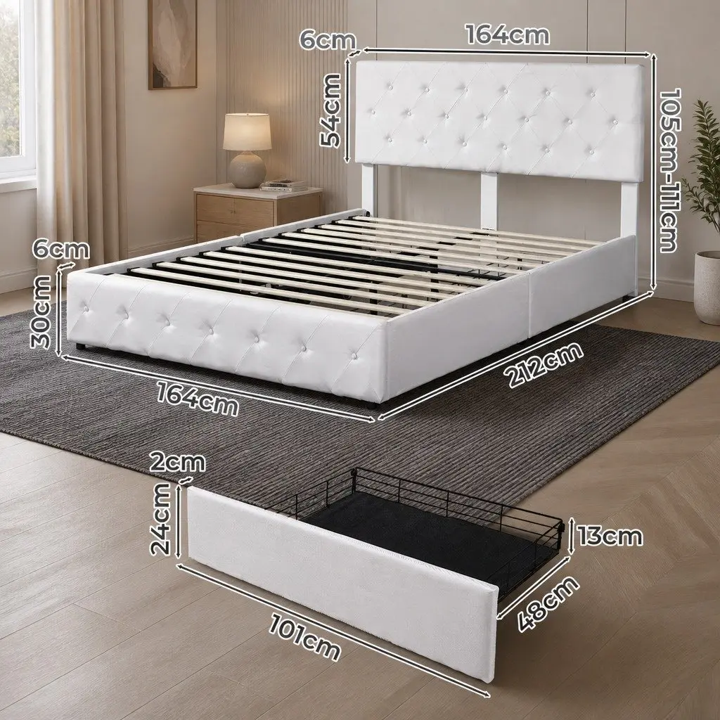 Queen Bed Frame with 4 Drawers and Strong Support
