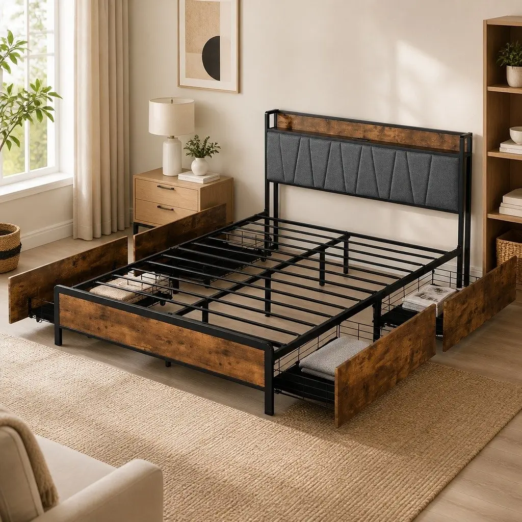 Queen Bed Frame with Handy Charging Headboard