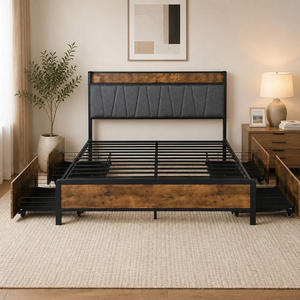 Queen Bed Frame with Handy Charging Headboard