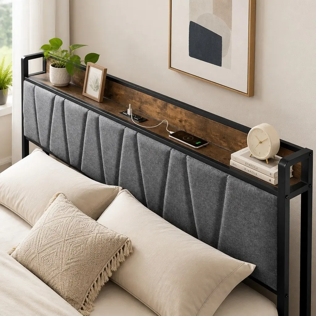 Queen Bed Frame with Handy Charging Headboard