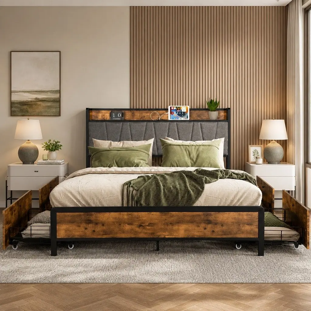 Queen Bed Frame with Handy Charging Headboard