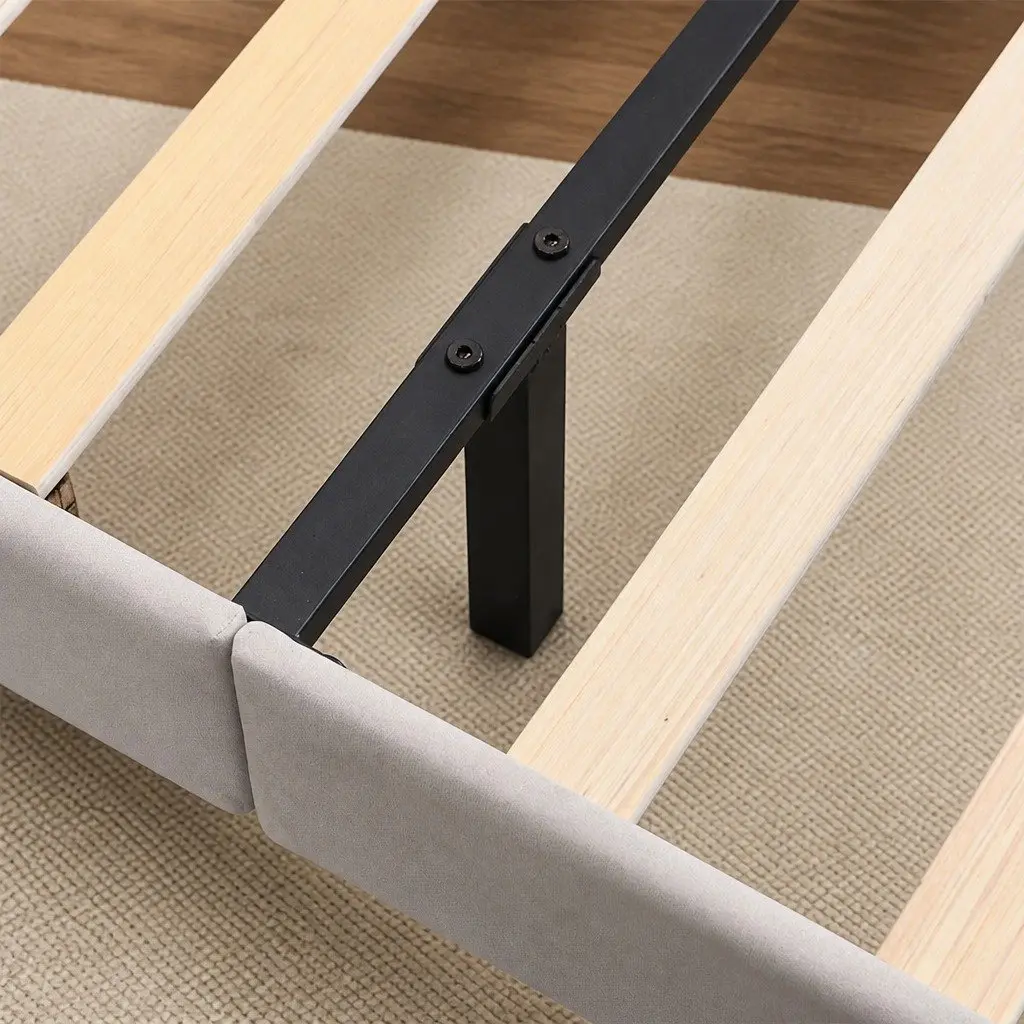 Floating Bed Frame with LED Light Adjustable Headboard Under Bed Storage White