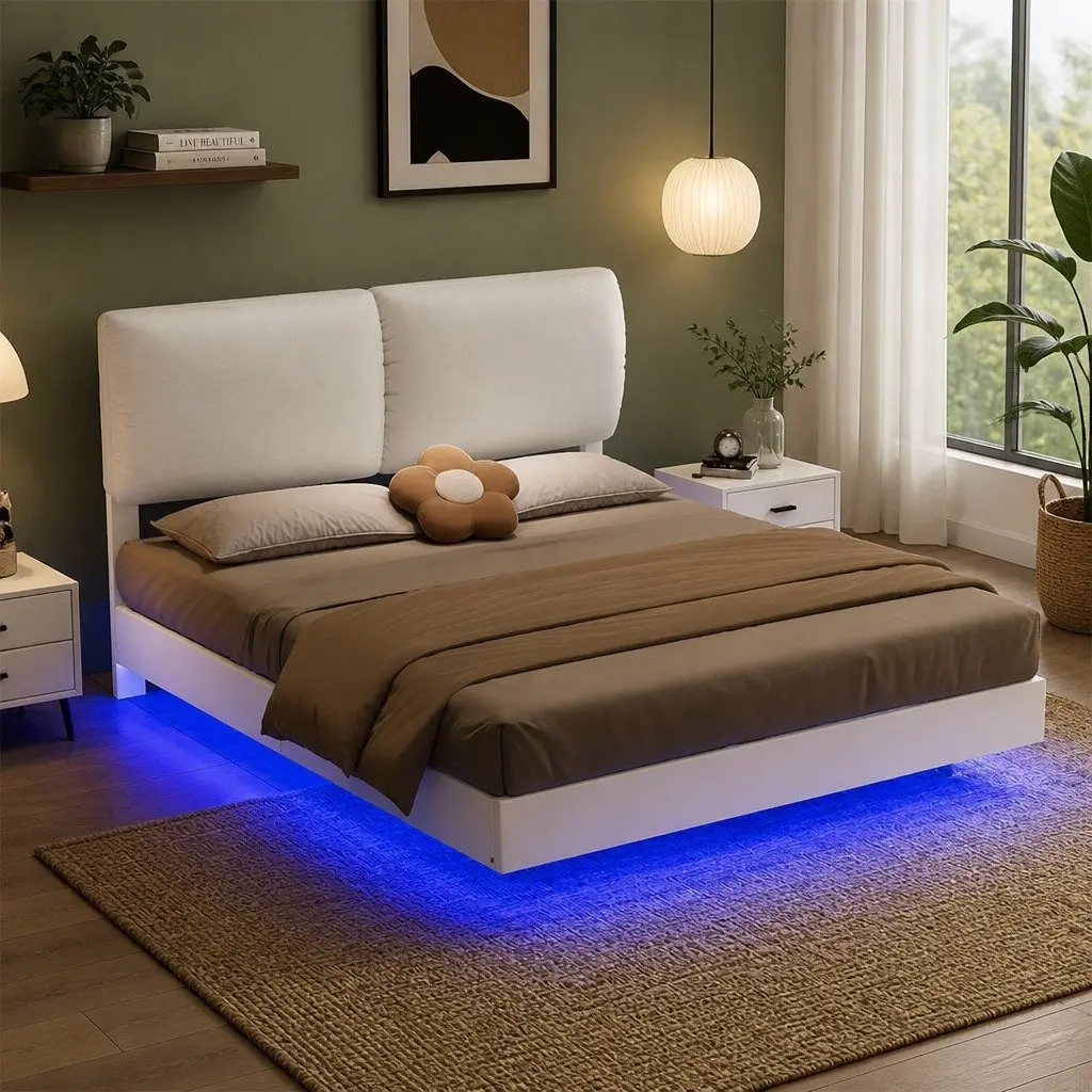 Queen Floating Bed Frame with RGB Lights