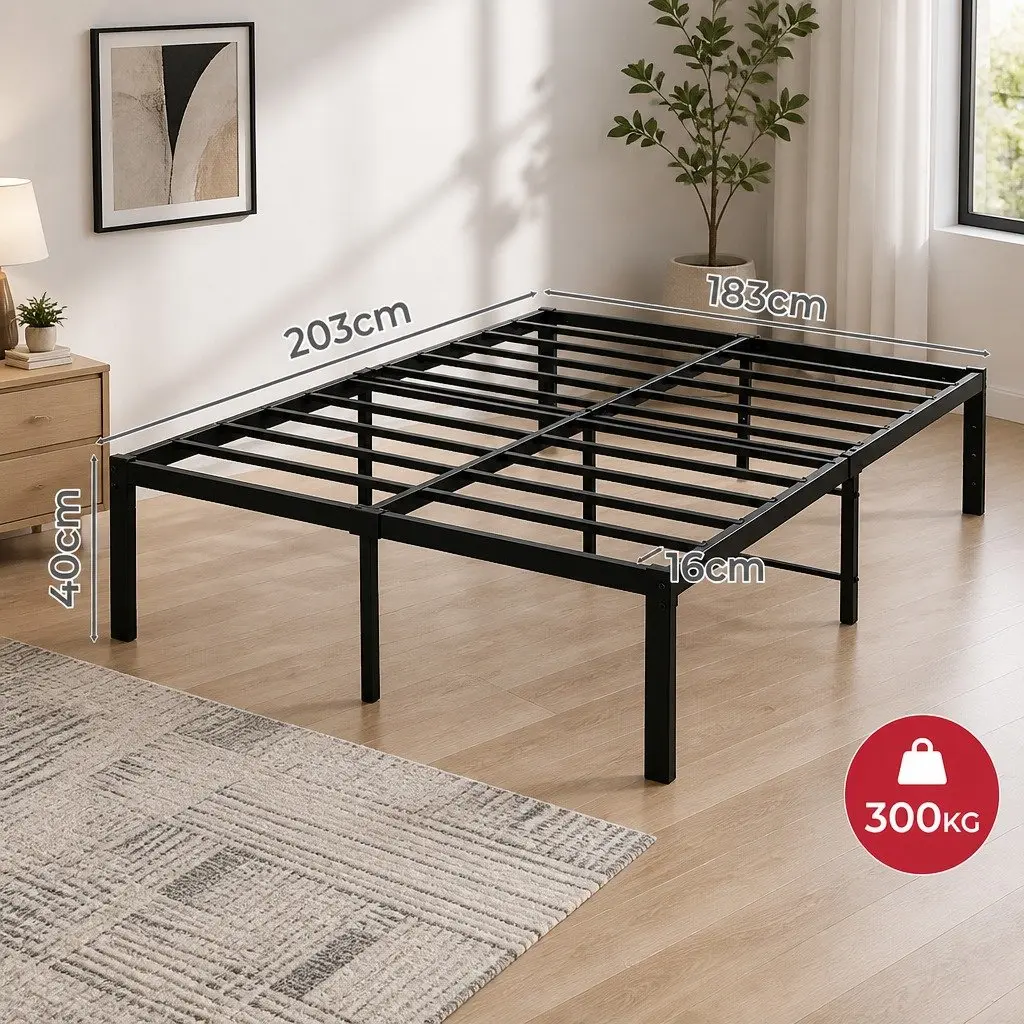 Heavy Duty Metal Bed Frame Full Size Support Platform with Underbed Storage Black