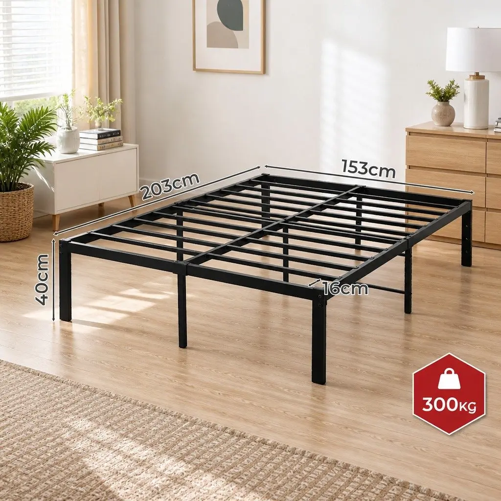 Metal Bed Frame Heavy Duty Full Size Storage Space Black