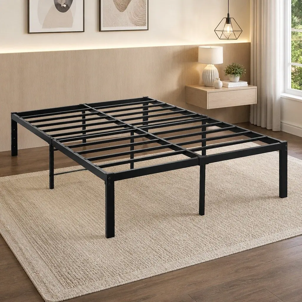 Metal Bed Frame Heavy Duty Full Size Storage Space Black