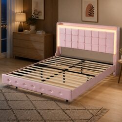 Comfortable and Stylish Queen Floating Bed Frame with LEDs