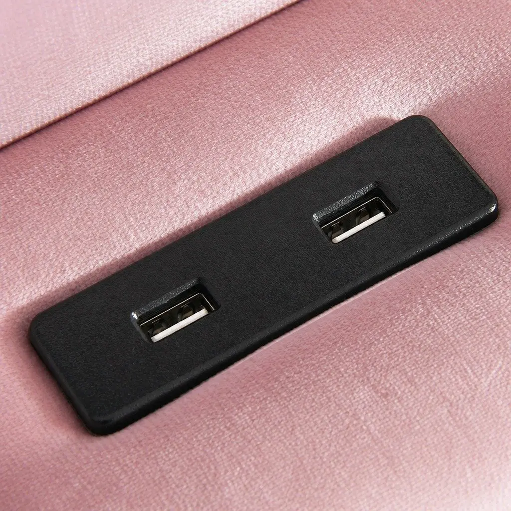 Queen Floating Bed Frame Velvet LED Light USB Ports Modern Bedroom Furniture Pink
