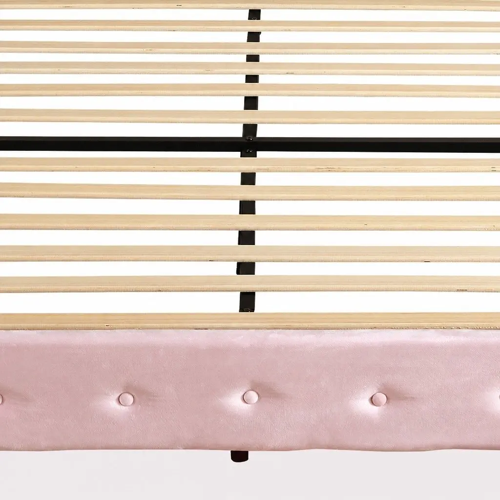 Queen Floating Bed Frame Velvet LED Light USB Ports Modern Bedroom Furniture Pink