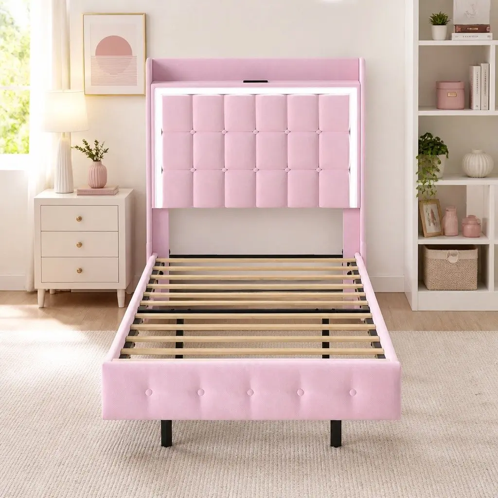 Pink Floating Bed Frame