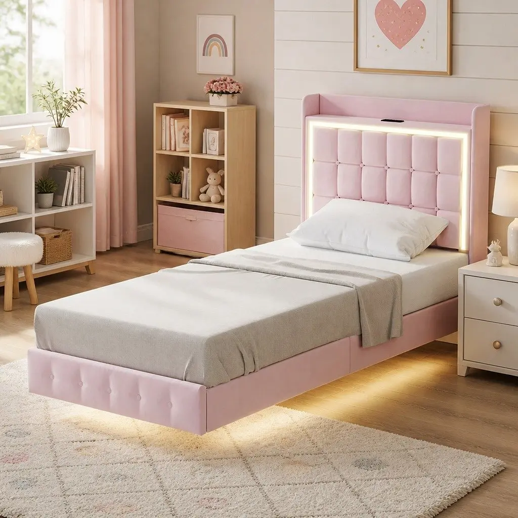 Pink Floating Bed Frame