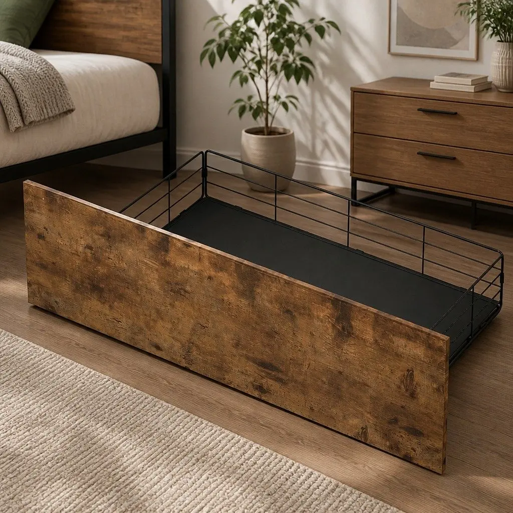 Single Bed Frame with Charging Station Storage Drawers LED Headboard Brown