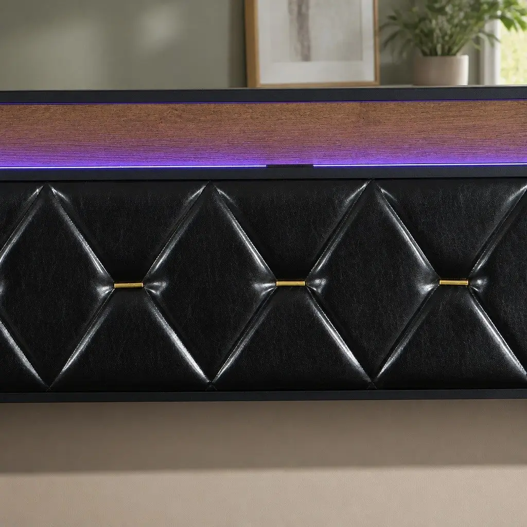 King Bed Frame with LED Headboard Storage Drawers USB Charging Metal Base