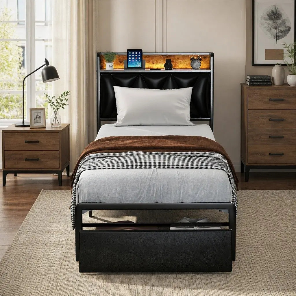 Single Bed Frame Offering Comfort and Essential Storage