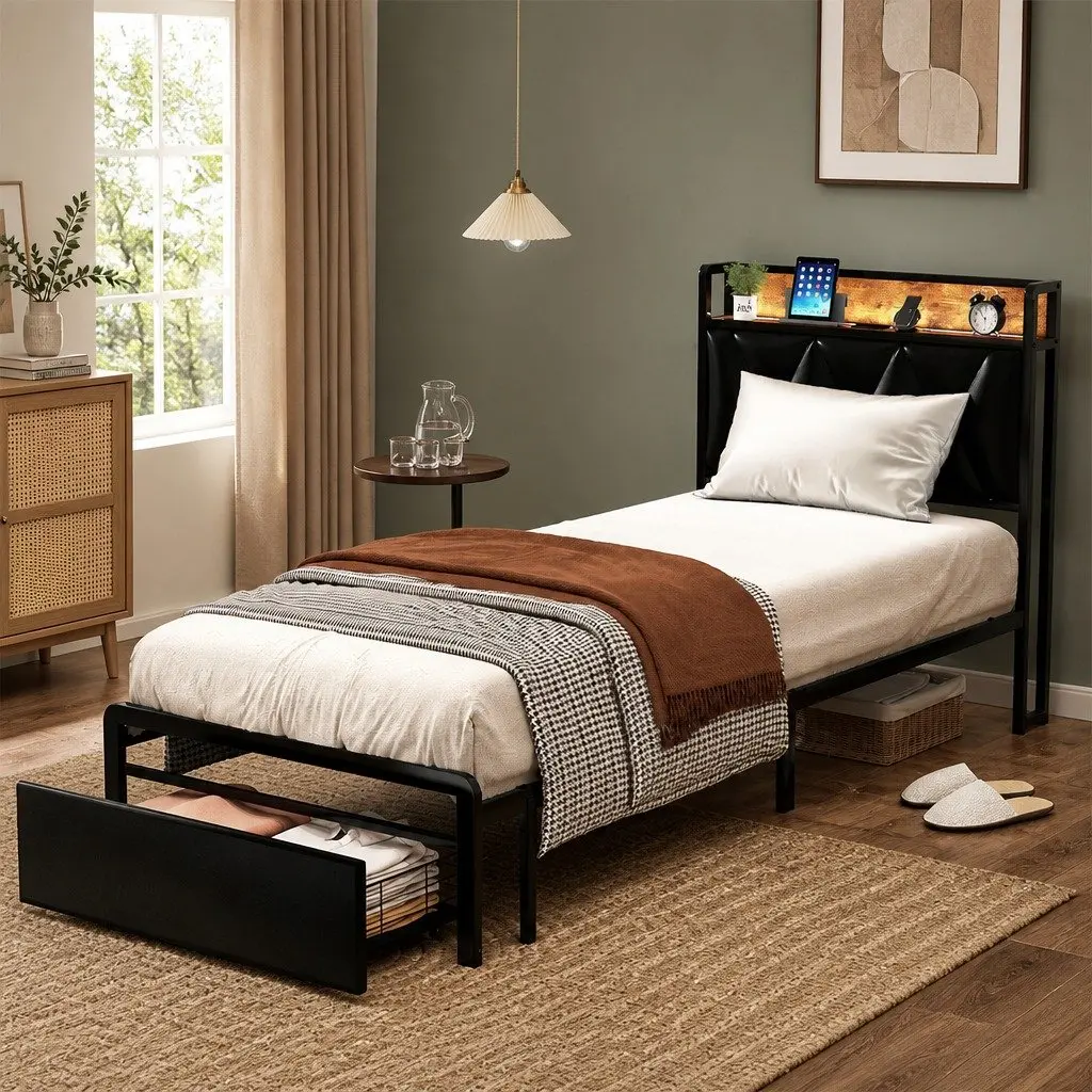 Single Bed Frame Offering Comfort and Essential Storage