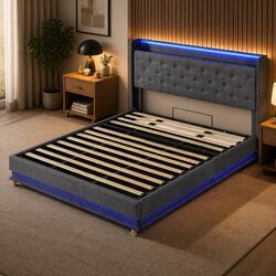 Comforting King Bed Frame with Storage and Lighting Features