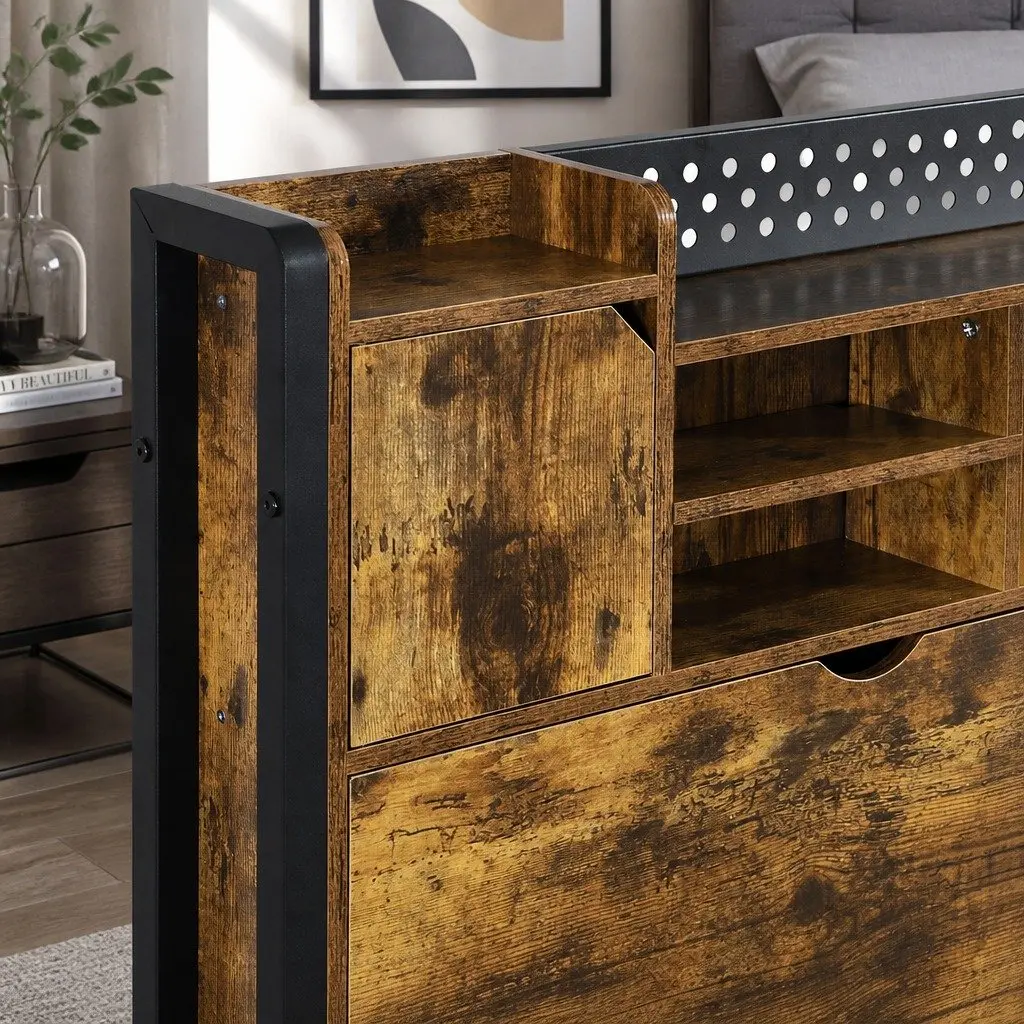 King Bed Frame with Storage and LED Lights