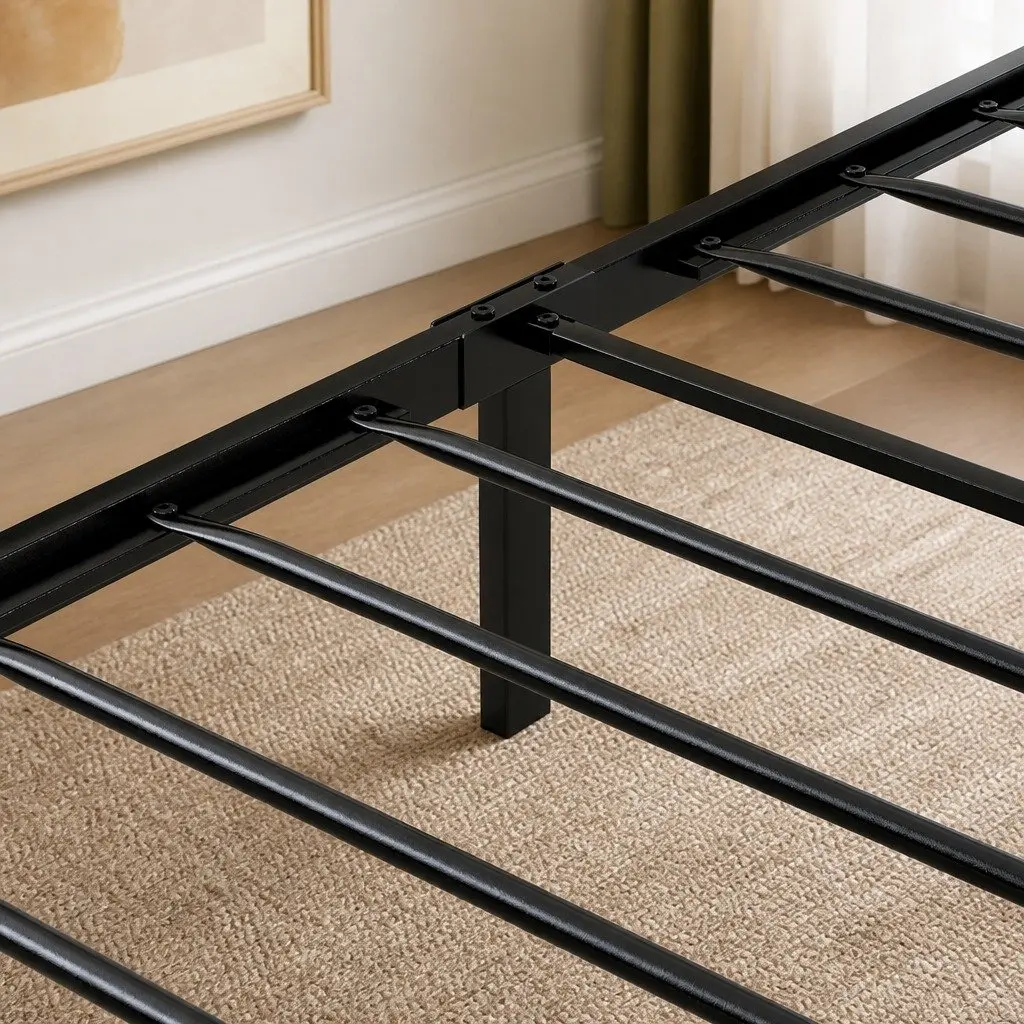 Single Bed Frame with Storage Headboard RGB LED Industrial Metal Bedroom