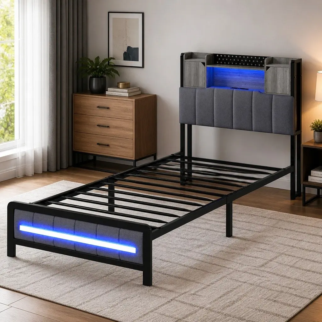 Single Bed Frame with LED Lights