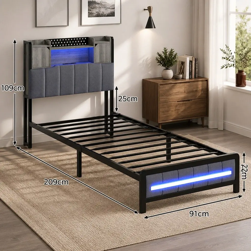 Single Bed Frame with LED Lights