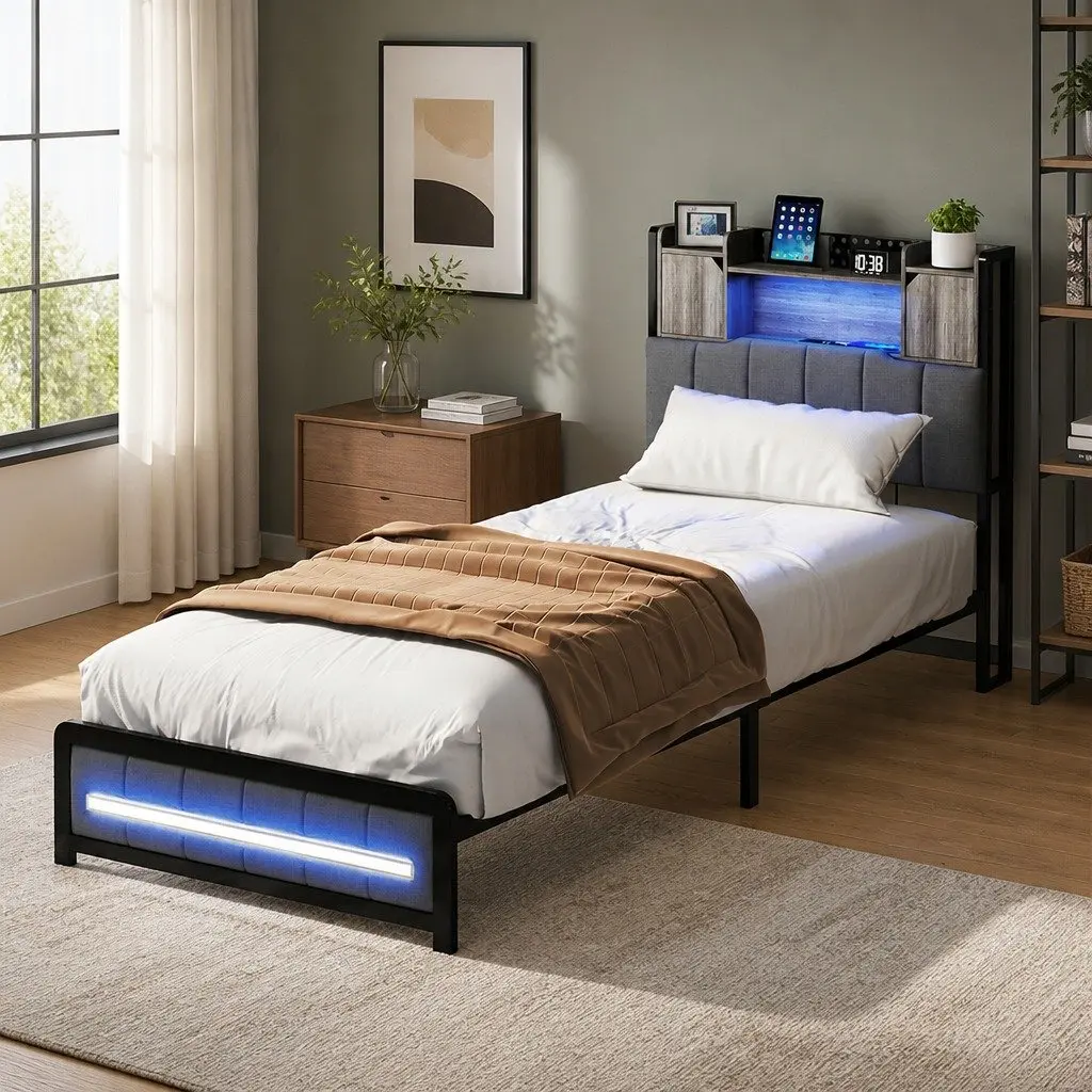 Single Bed Frame with LED Lights