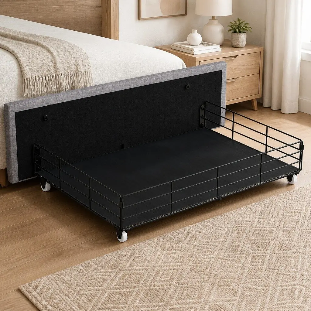 King Bed Frame Storage Drawers USB Charging Ports Grey