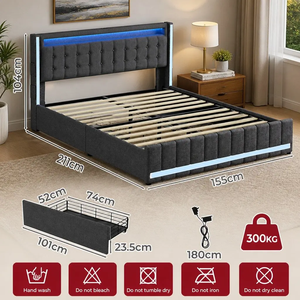 Gray Queen Bed Frame with Ample Storage