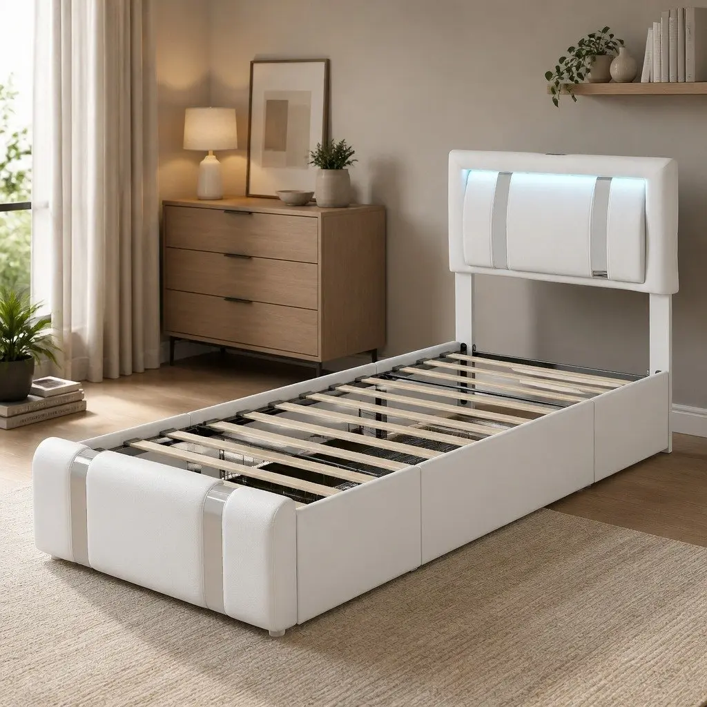 Single Bed Frame with USB Charging and LED Lights