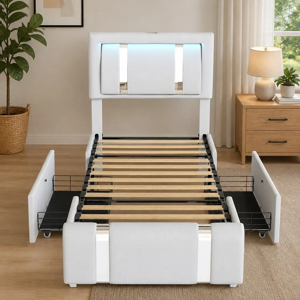 Single Bed Frame with USB Charging and LED Lights