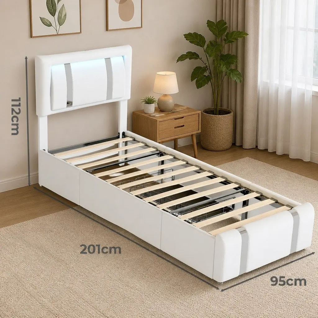 Single Bed Frame with USB Charging and LED Lights
