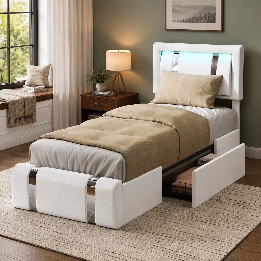 Single Bed Frame with USB Charging and LED Lights