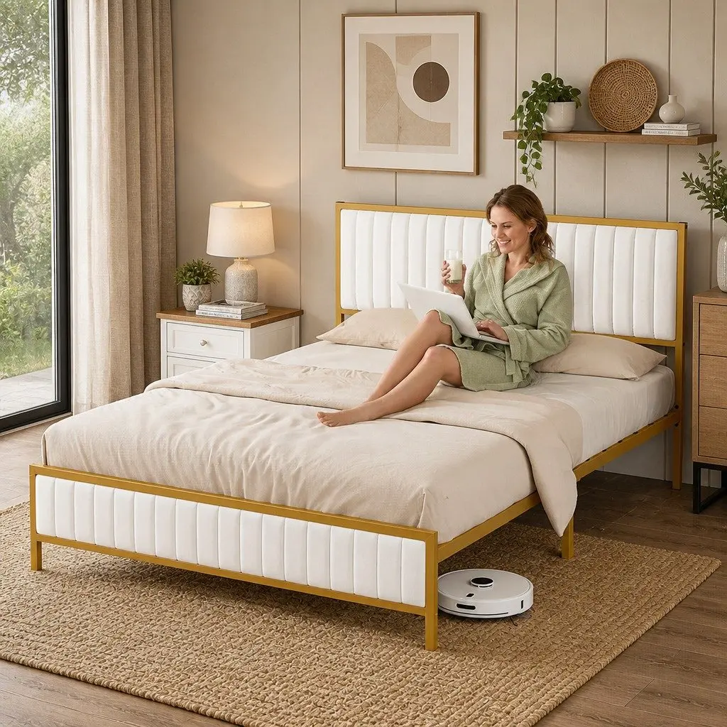 Double Bed Frame in Beige