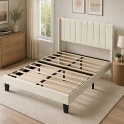 Comfortable and Practical Queen Bed Frame in Beige