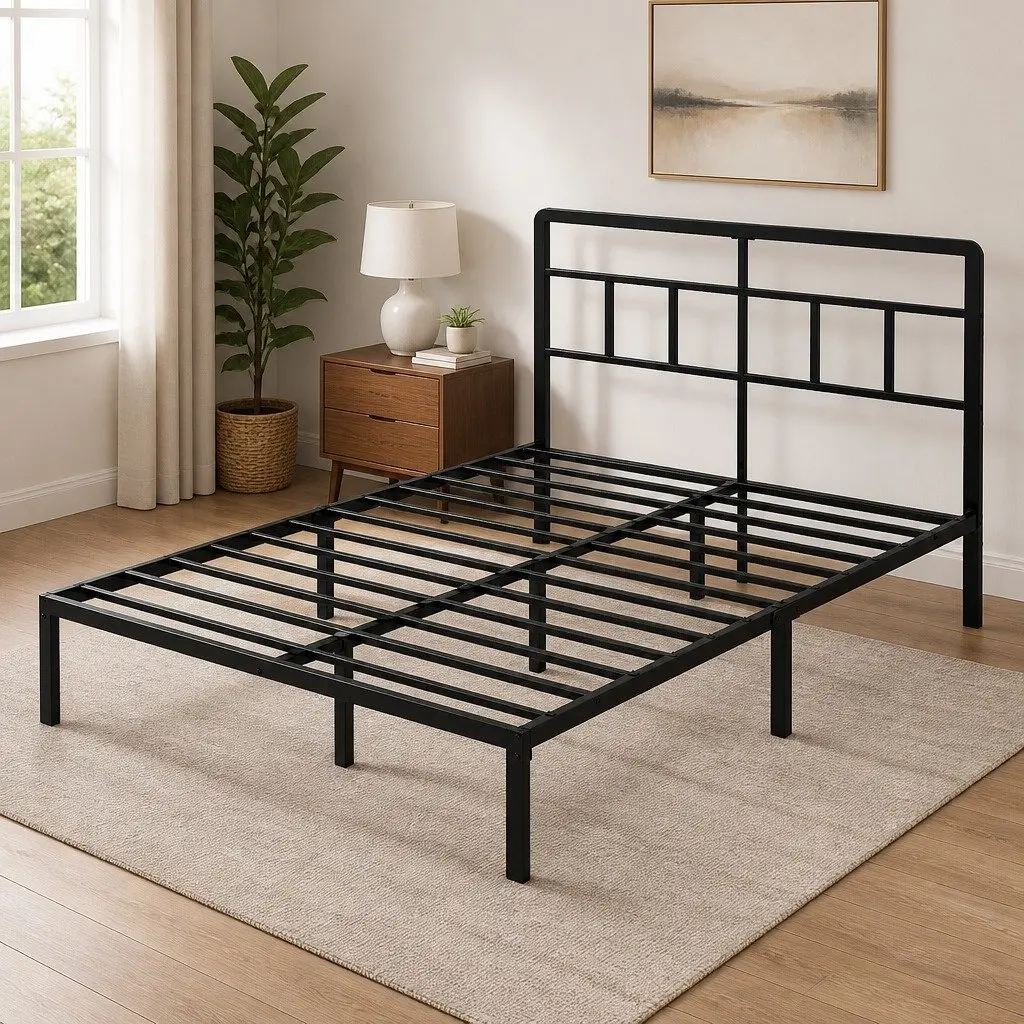 Double Metal Bed Frame Platform Storage 120x190cm Black