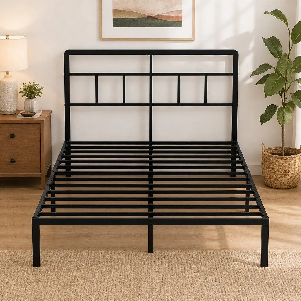Double Metal Bed Frame Platform Storage 120x190cm Black