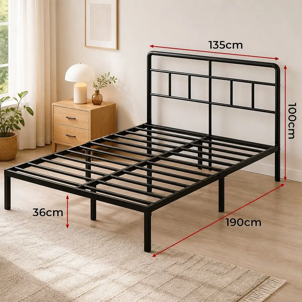 Double Metal Bed Frame Platform Storage 120x190cm Black
