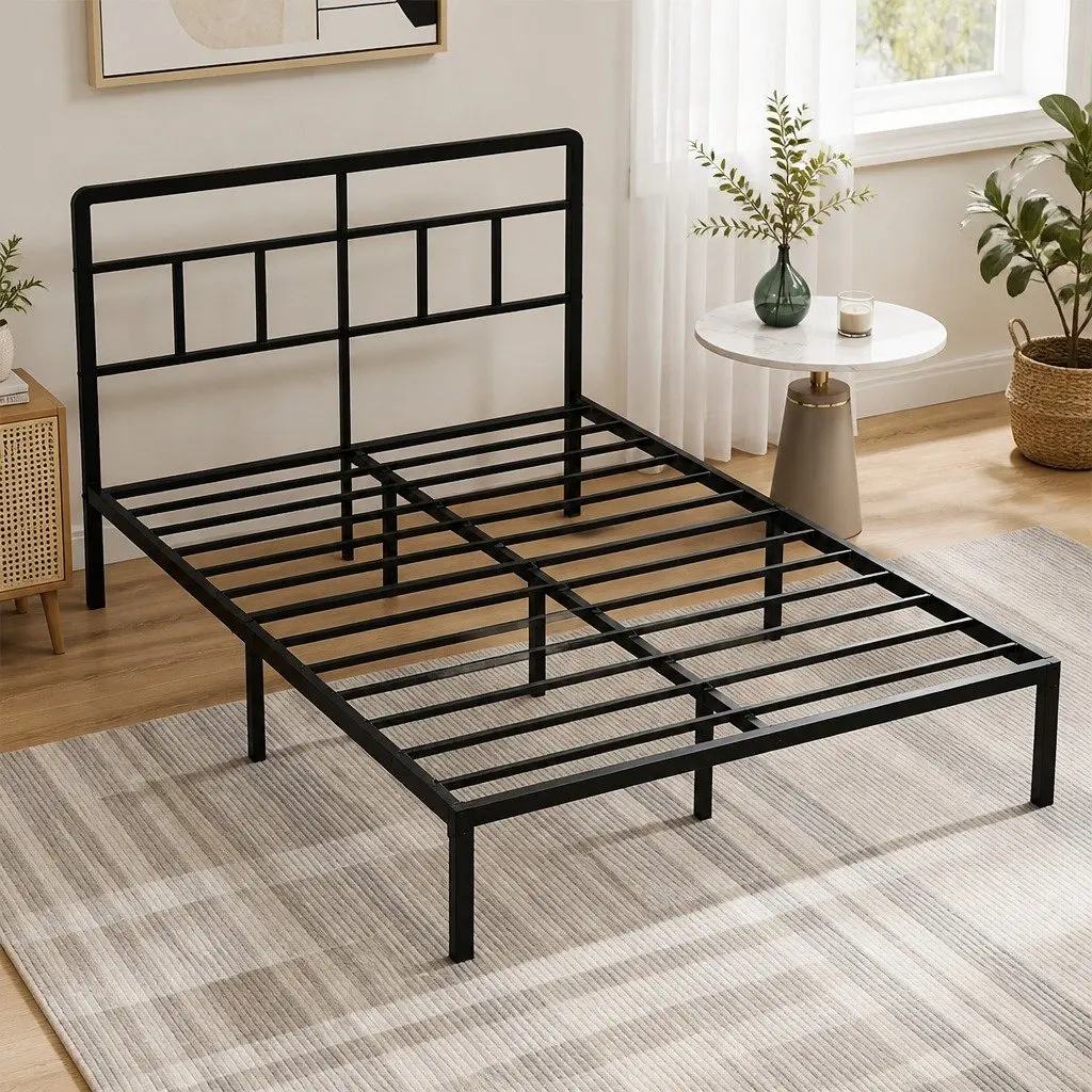 Double Metal Bed Frame Platform Storage 120x190cm Black