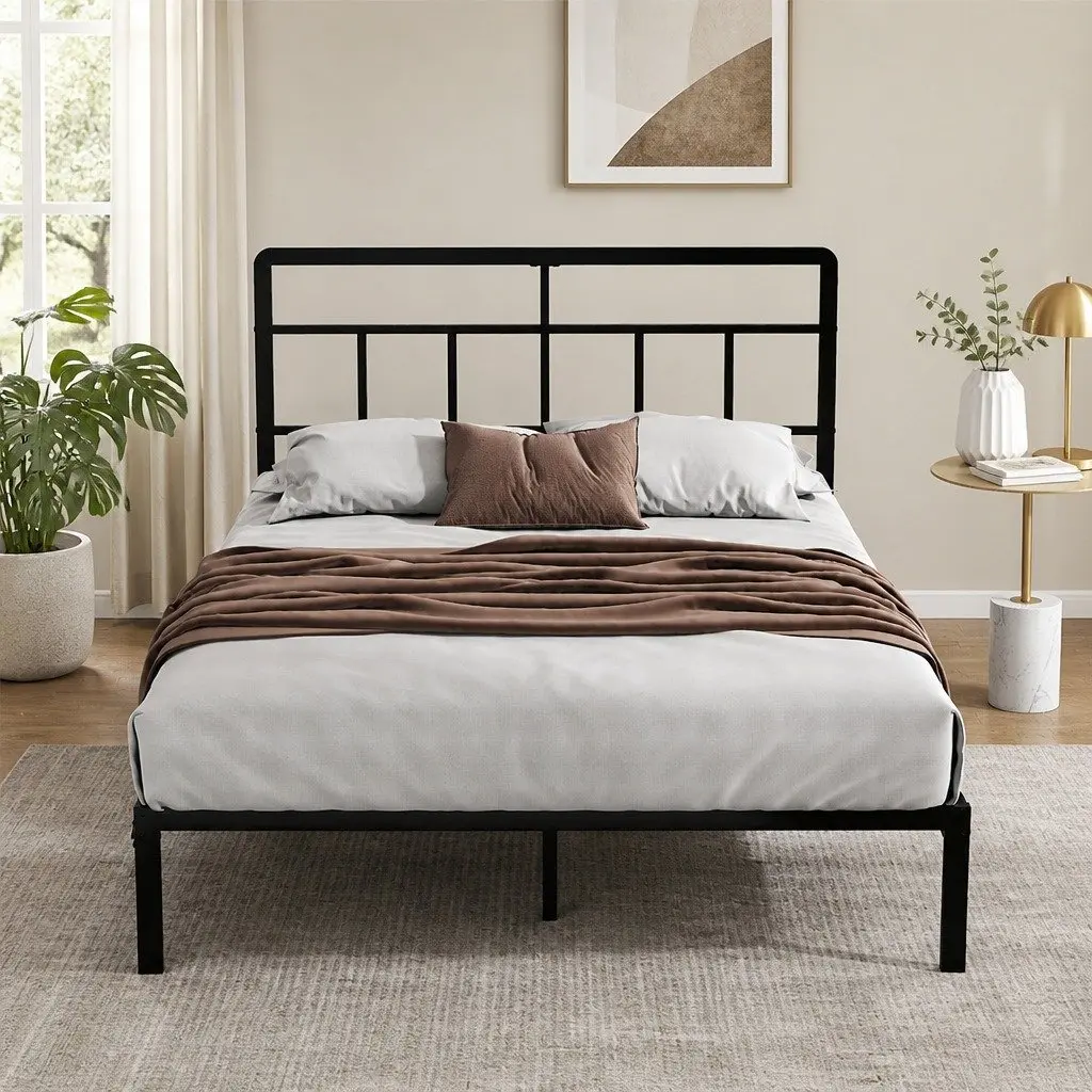 Double Metal Bed Frame Platform Storage 120x190cm Black