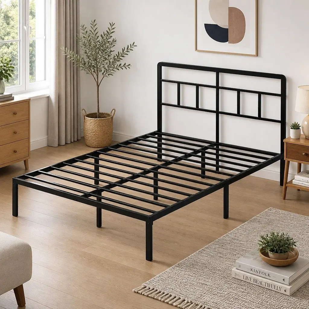 Double Metal Bed Frame Platform Storage 120x190cm Black